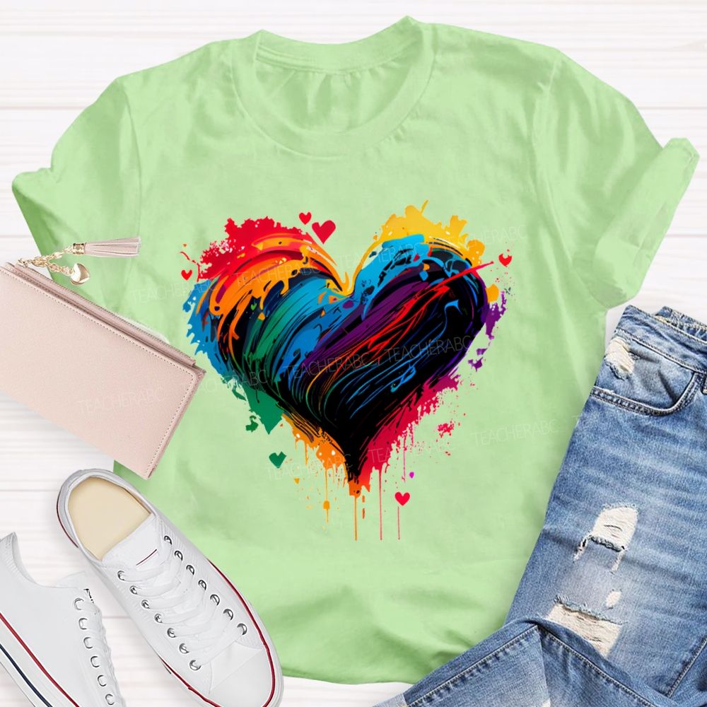 Colorful Tie-Dye Heart Print Art Teacher T-shirt