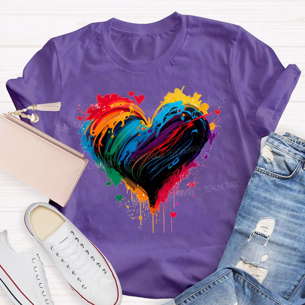 Colorful Tie-Dye Heart Print Art Teacher T-shirt