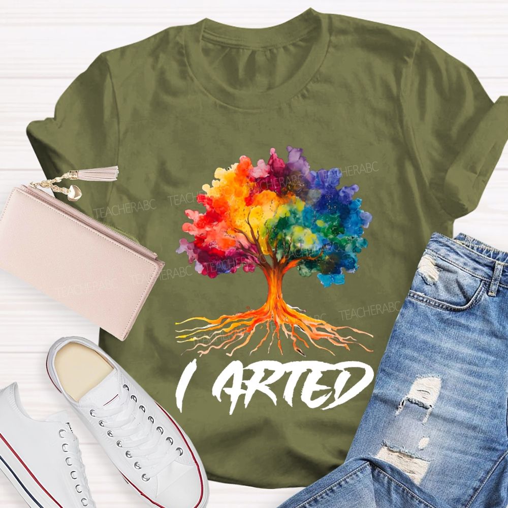 I Arted Colorful Tie-Dyed Tree Art Teacher T-shirt