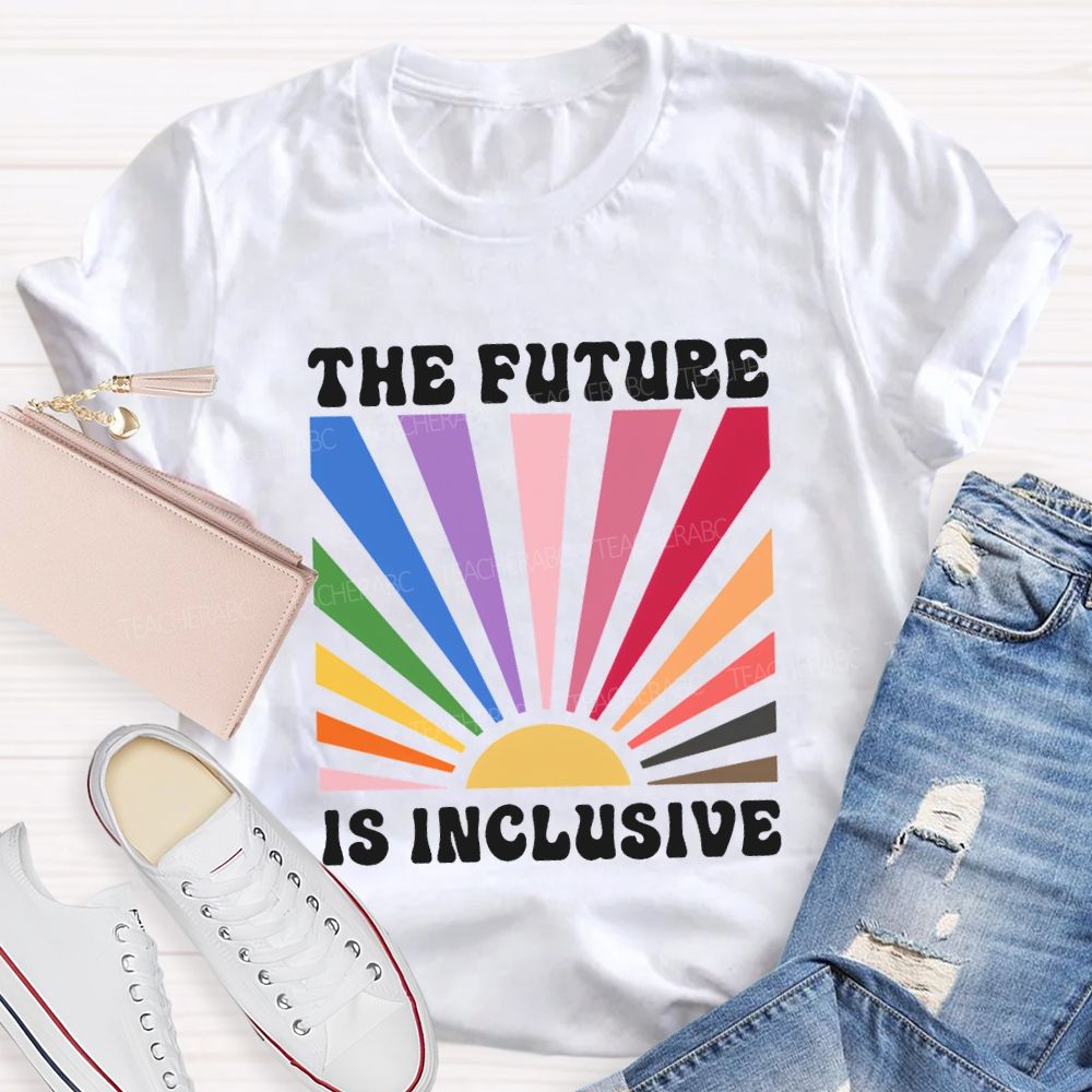 The Future Is Inclusive Colorful Patchwork Print Teacher T-shirt