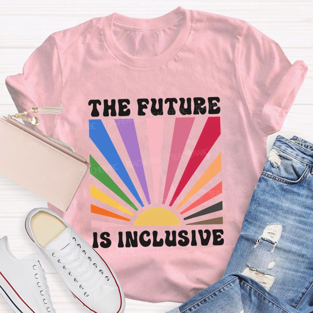 The Future Is Inclusive Colorful Patchwork Print Teacher T-shirt