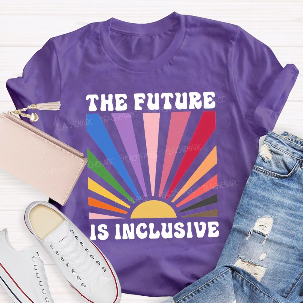 The Future Is Inclusive Colorful Patchwork Print Teacher T-shirt