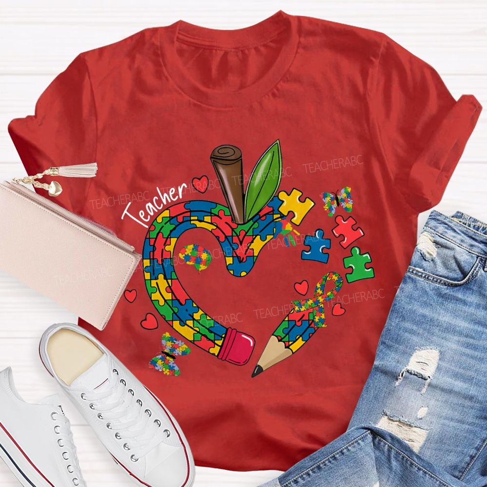 Teacher Apple And Butterfly Print Special Education Teacher T-shirt