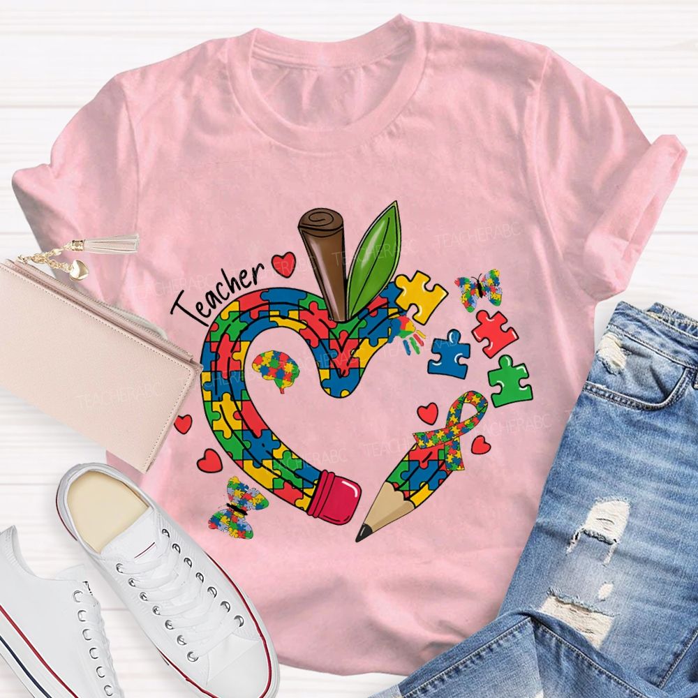 Teacher Apple And Butterfly Print Special Education Teacher T-shirt