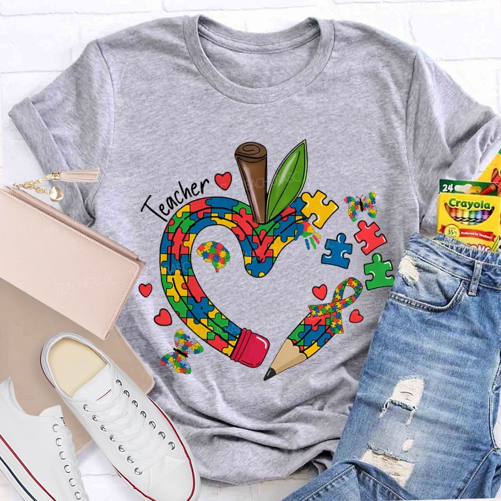 Teacher Apple And Butterfly Print Special Education Teacher T-shirt