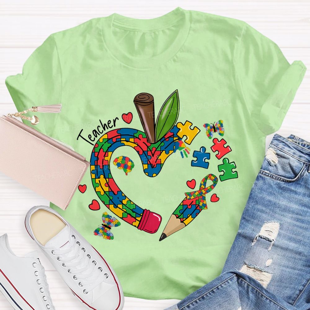 Teacher Apple And Butterfly Print Special Education Teacher T-shirt