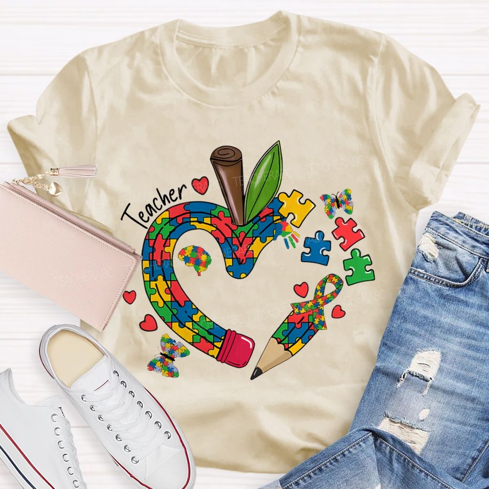 Teacher Apple And Butterfly Print Special Education Teacher T-shirt
