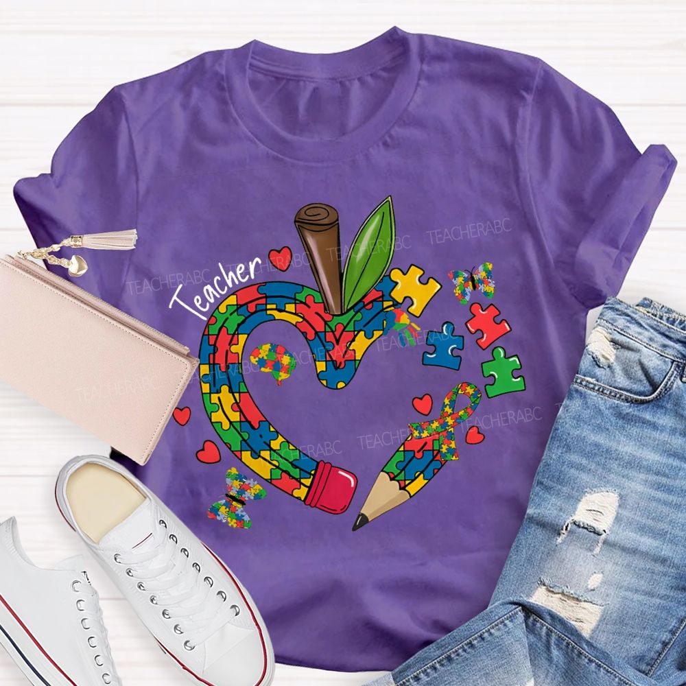Teacher Apple And Butterfly Print Special Education Teacher T-shirt
