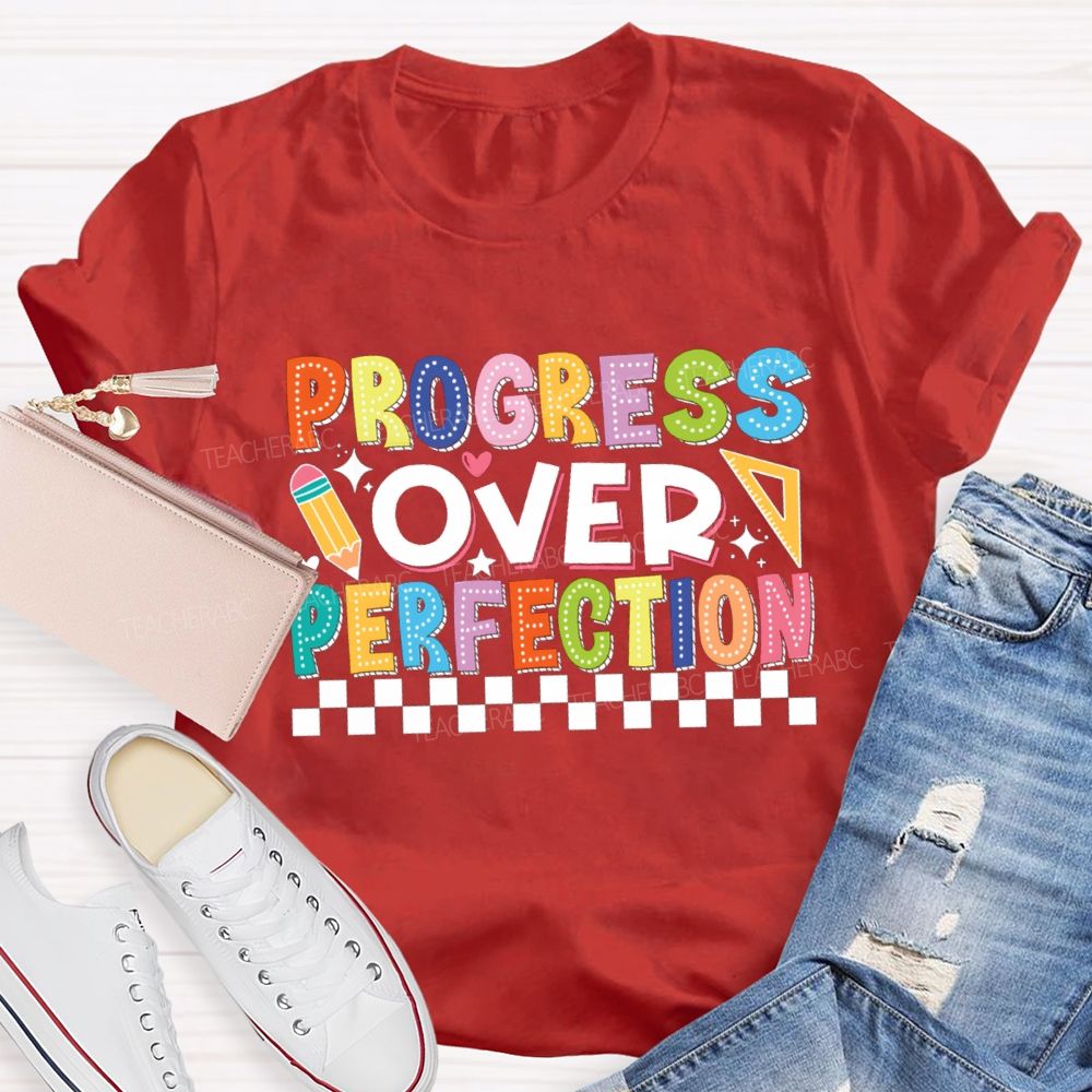 Progress Over Perfection Chessboard Teacher T-Shirt