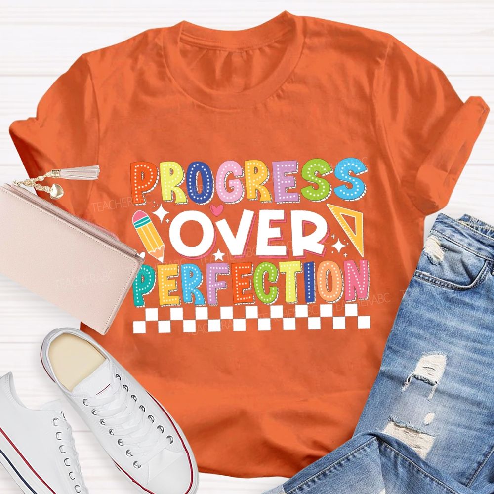 Progress Over Perfection Chessboard Teacher T-Shirt