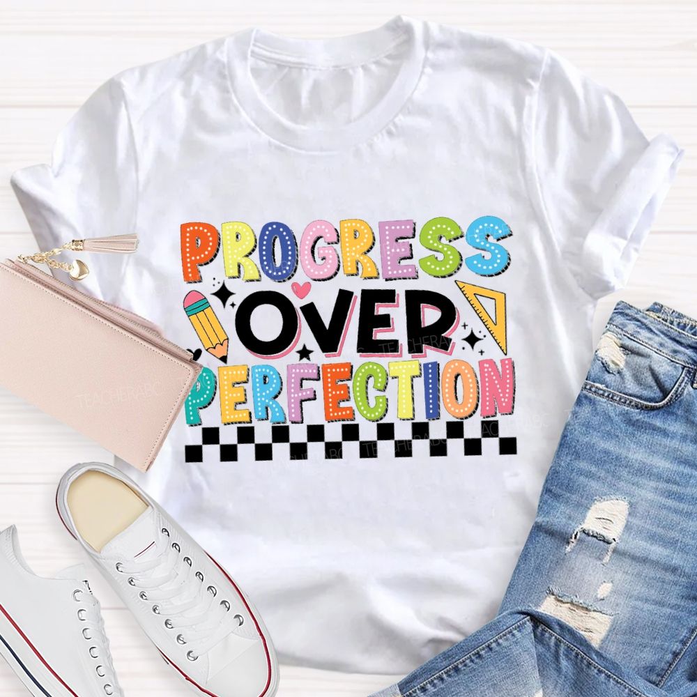 Progress Over Perfection Chessboard Teacher T-Shirt