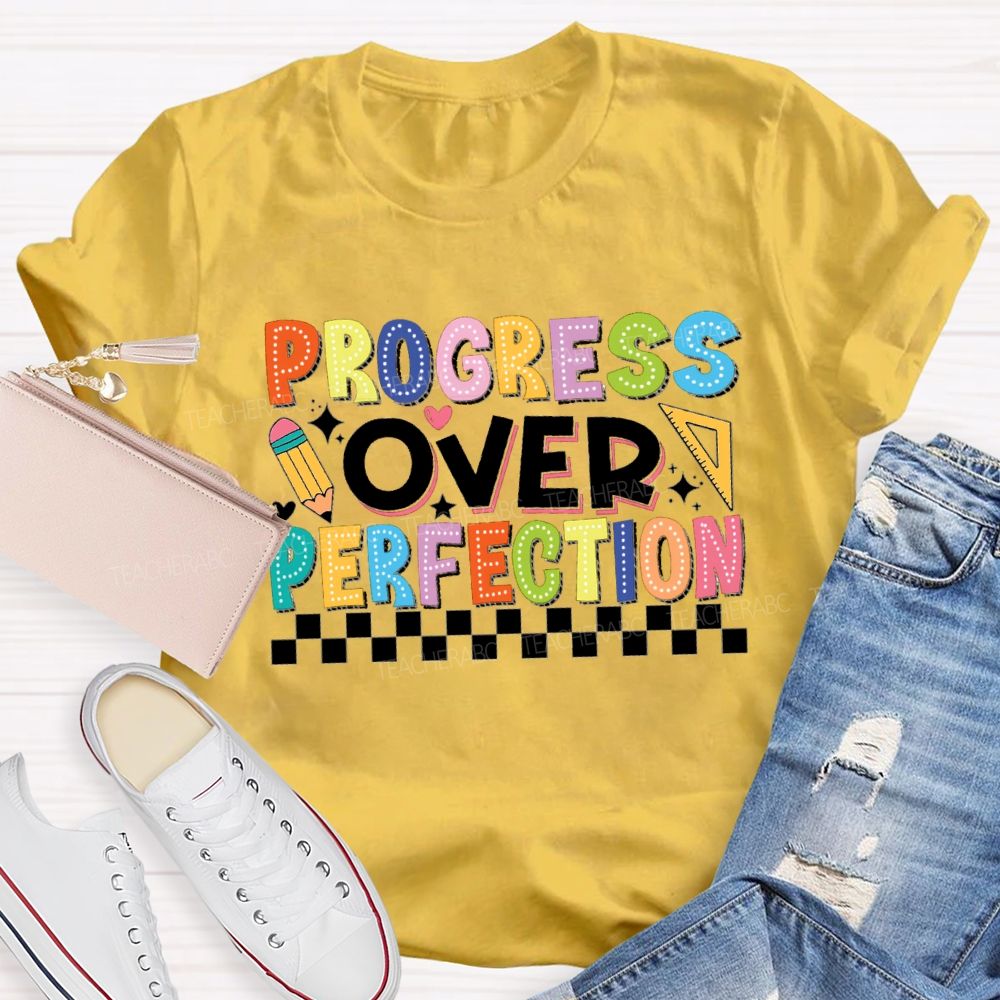Progress Over Perfection Chessboard Teacher T-Shirt