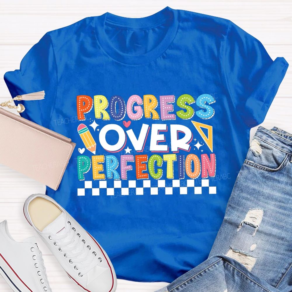 Progress Over Perfection Chessboard Teacher T-Shirt