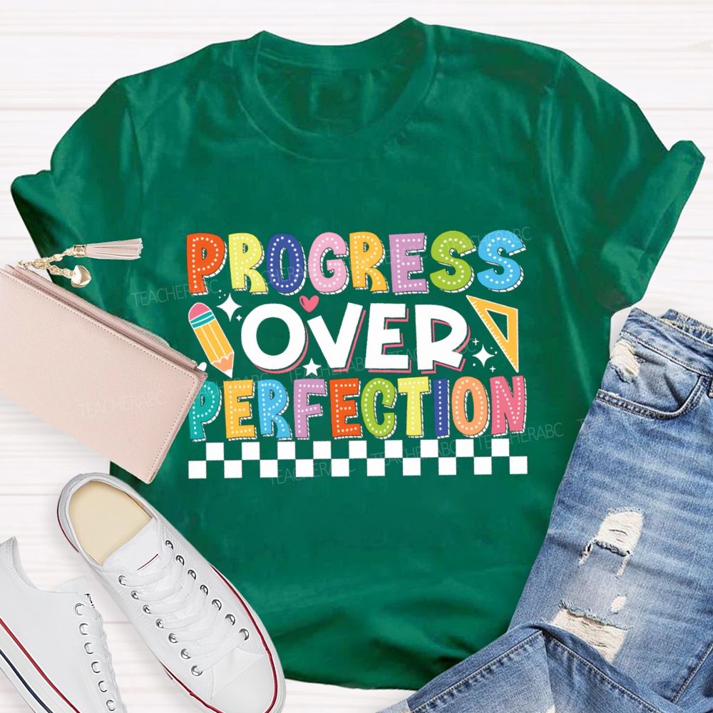 Progress Over Perfection Chessboard Teacher T-Shirt