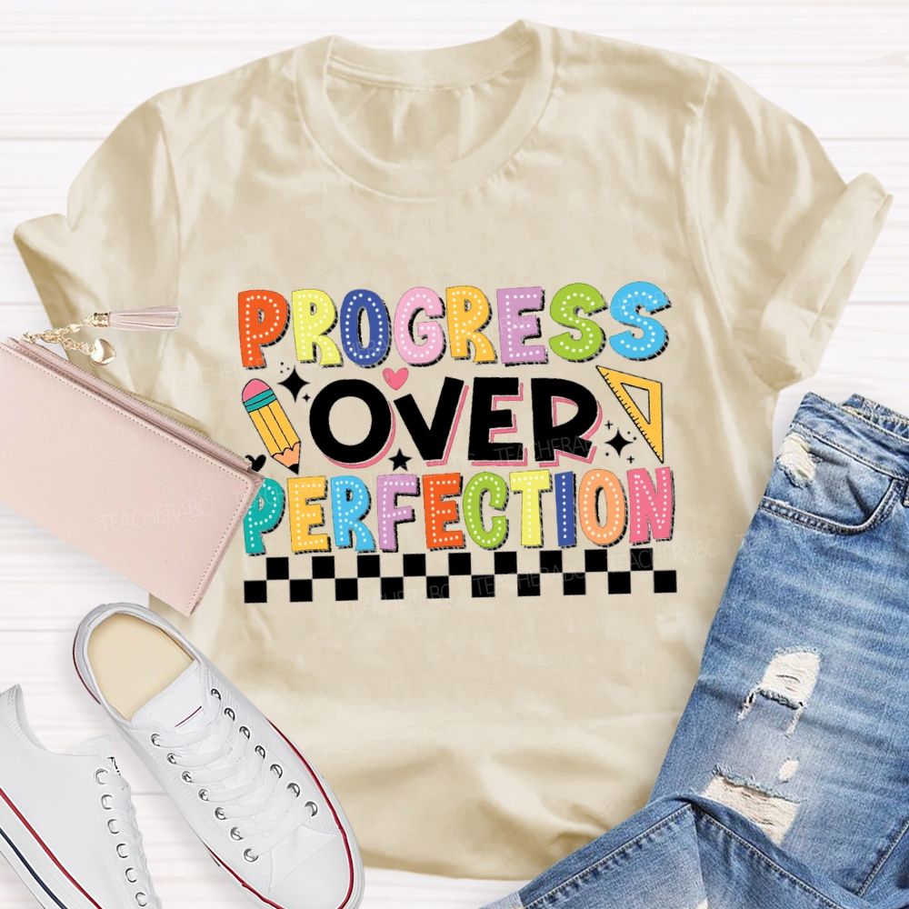 Progress Over Perfection Chessboard Teacher T-Shirt