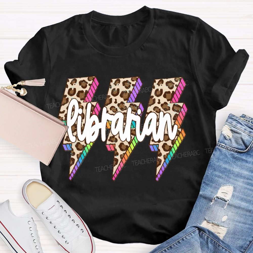 School Librarian Leopard Print Lightning Print T-shirt