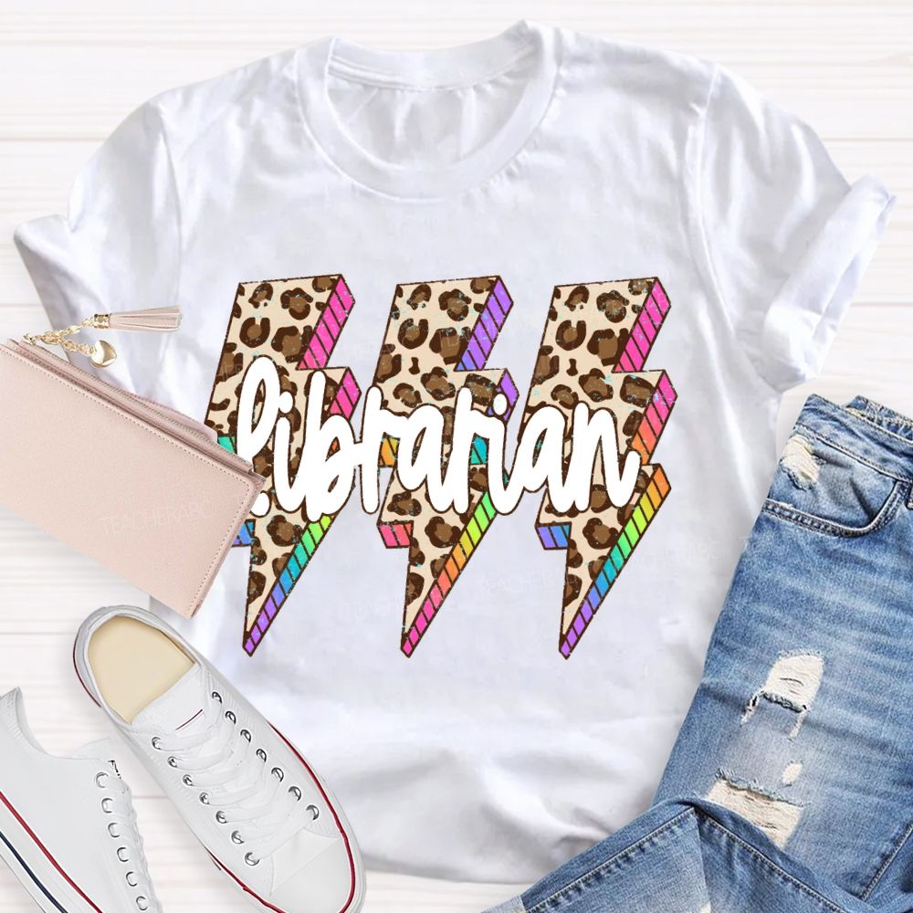 School Librarian Leopard Print Lightning Print T-shirt