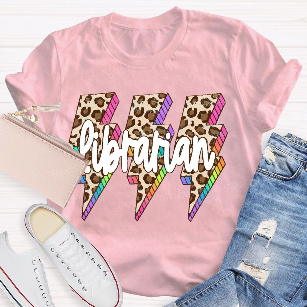 School Librarian Leopard Print Lightning Print T-shirt