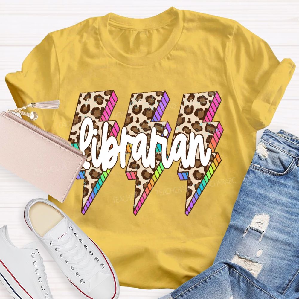 School Librarian Leopard Print Lightning Print T-shirt