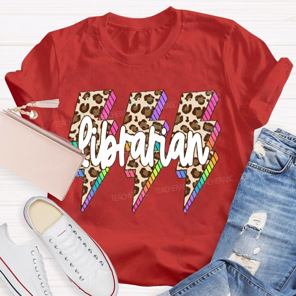 School Librarian Leopard Print Lightning Print T-shirt