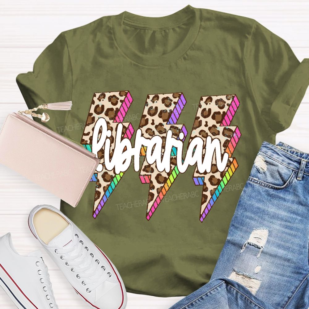 School Librarian Leopard Print Lightning Print T-shirt