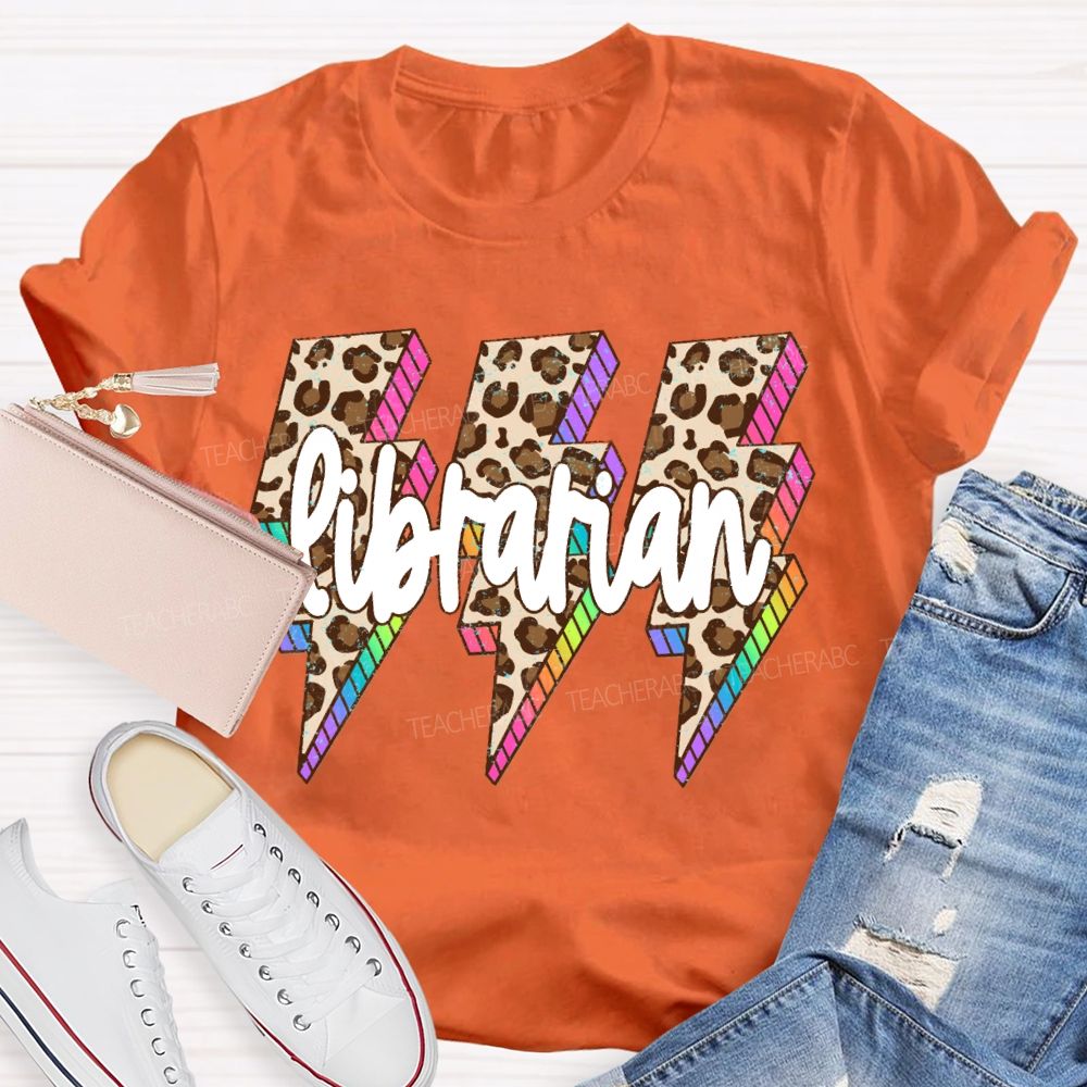 School Librarian Leopard Print Lightning Print T-shirt