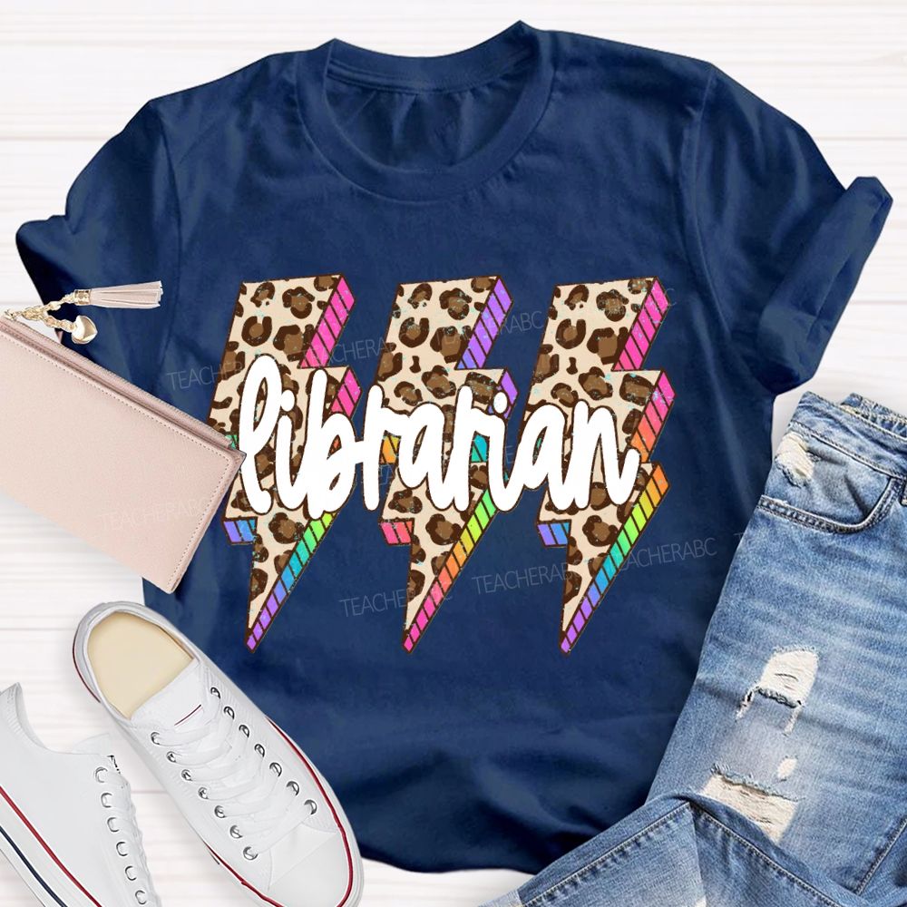 School Librarian Leopard Print Lightning Print T-shirt