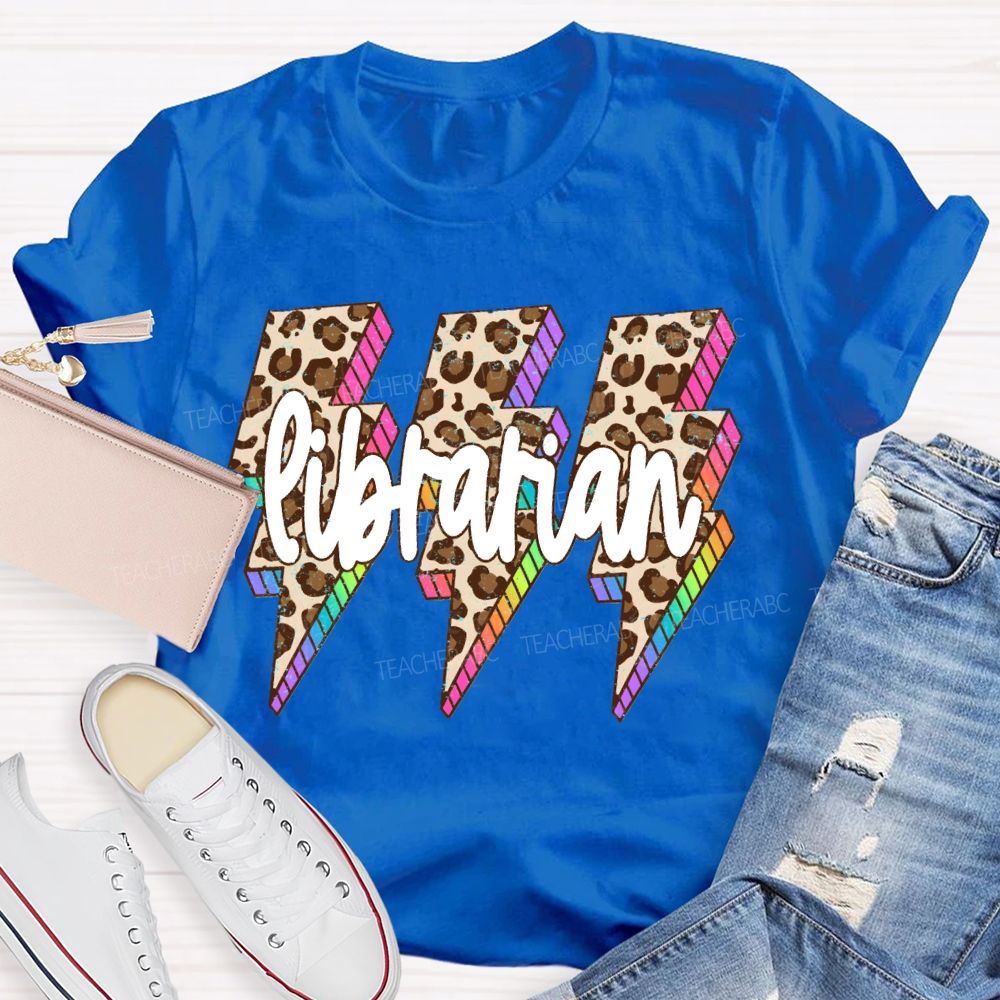 School Librarian Leopard Print Lightning Print T-shirt