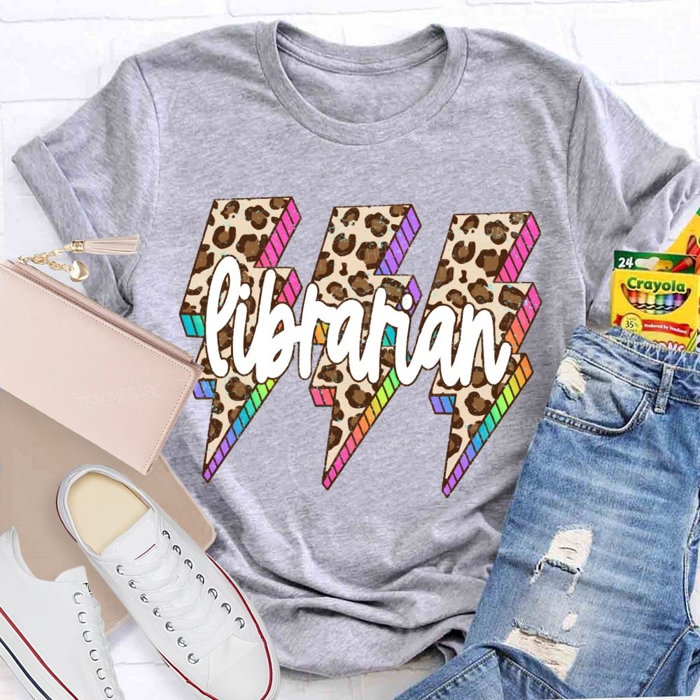School Librarian Leopard Print Lightning Print T-shirt
