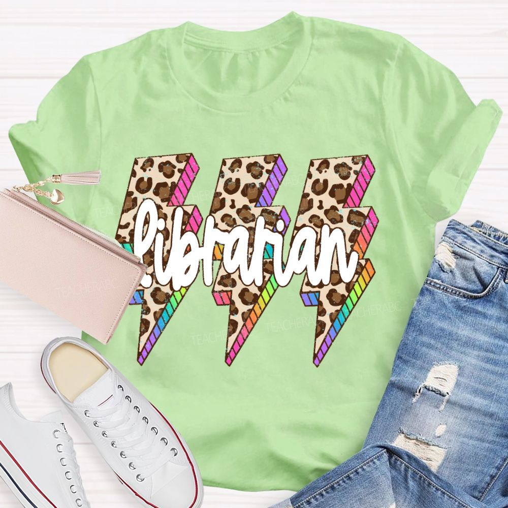 School Librarian Leopard Print Lightning Print T-shirt
