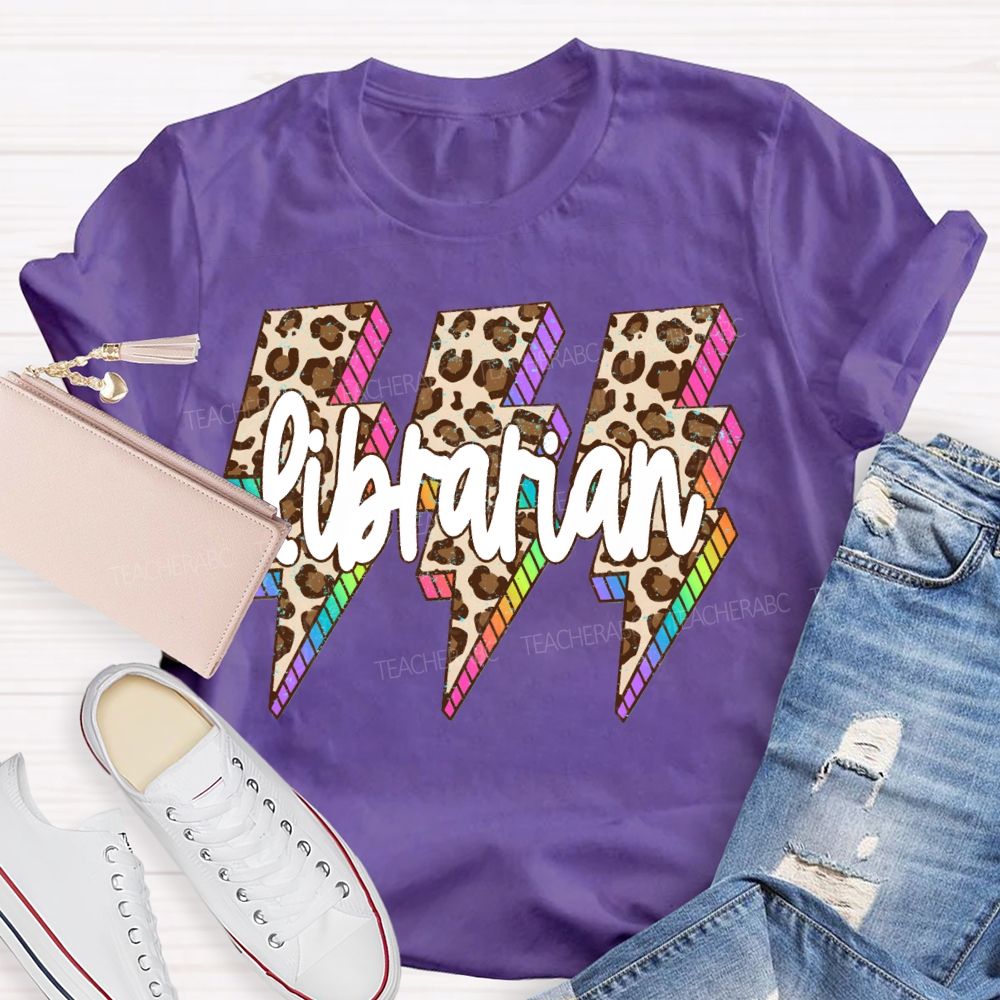 School Librarian Leopard Print Lightning Print T-shirt