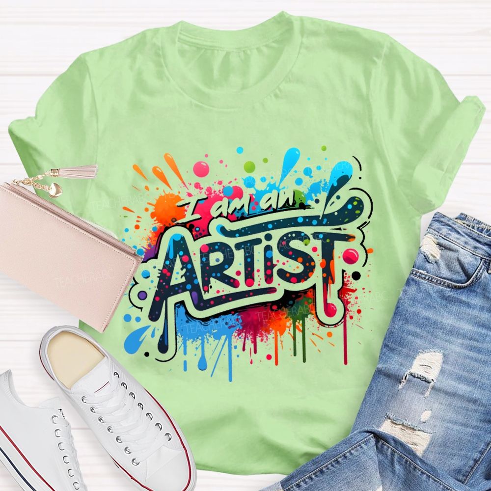 I Am An Artist Colorful Tie-Dye Prints Teacher T-shirt