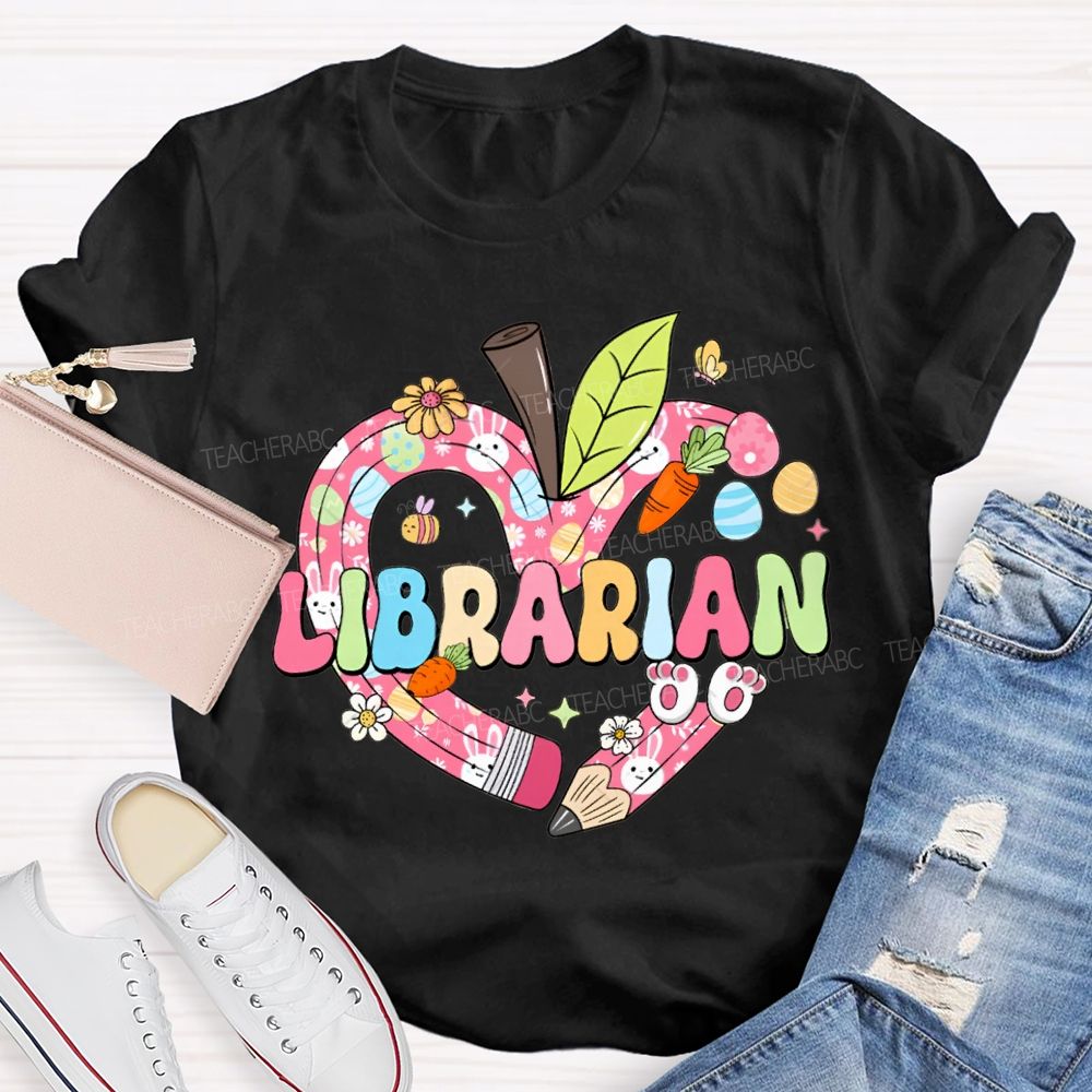 School Librarian Heart And The Easter Bunny T-shirt