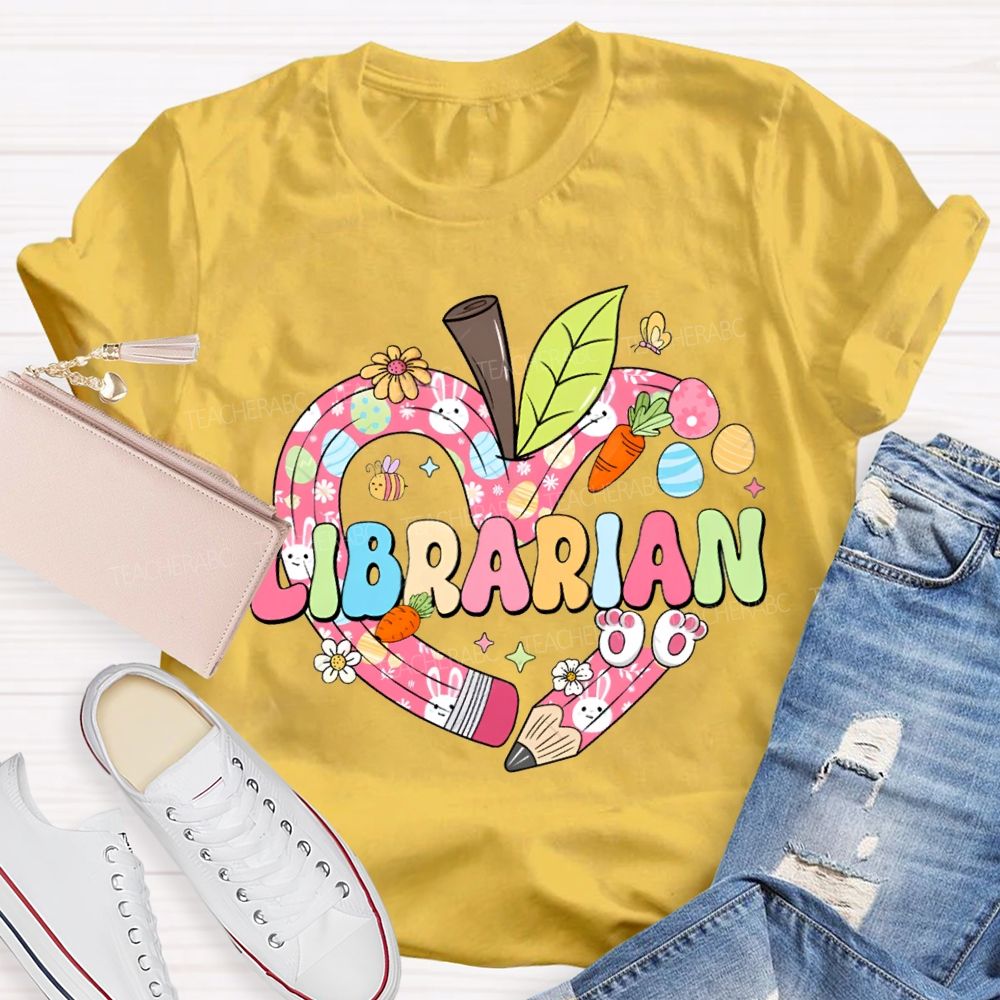 School Librarian Heart And The Easter Bunny T-shirt