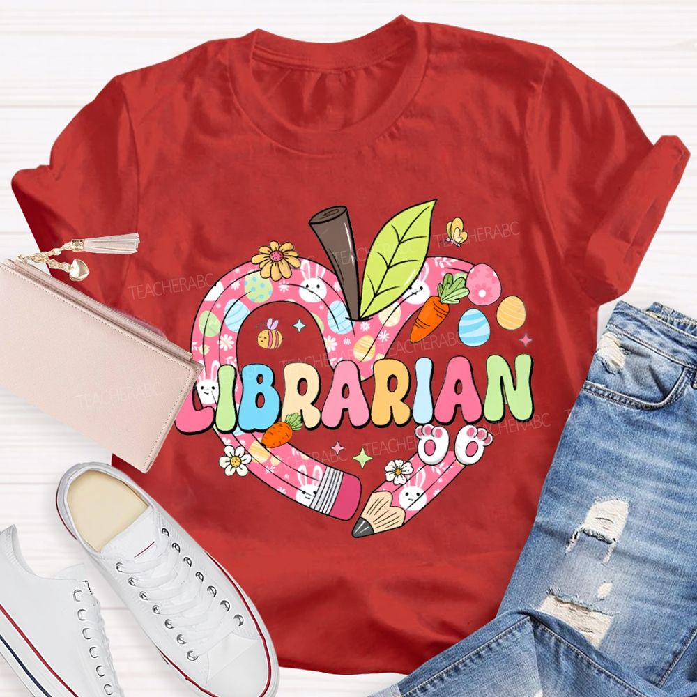 School Librarian Heart And The Easter Bunny T-shirt