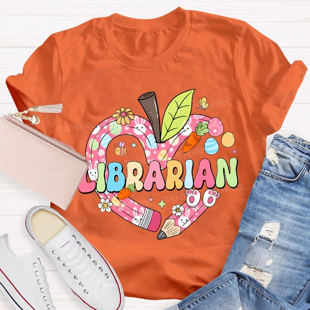 School Librarian Heart And The Easter Bunny T-shirt