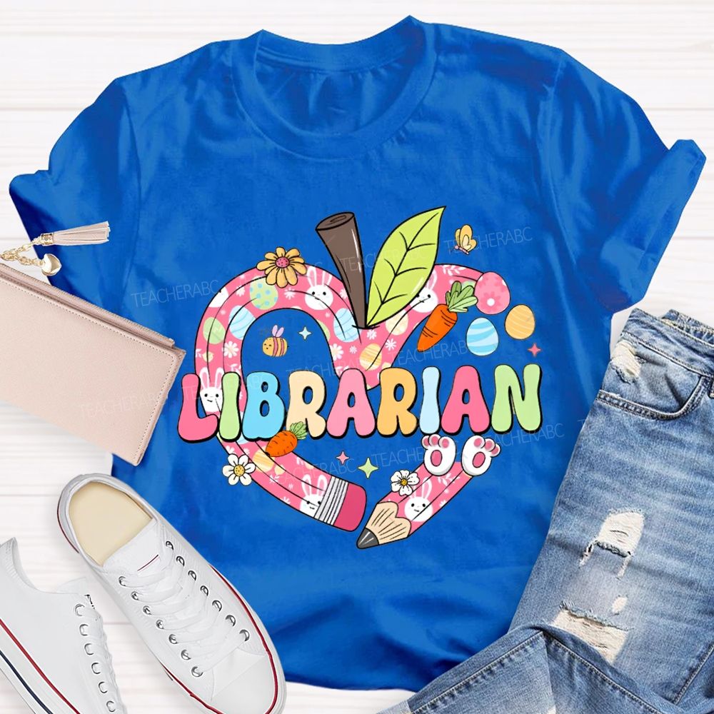 School Librarian Heart And The Easter Bunny T-shirt