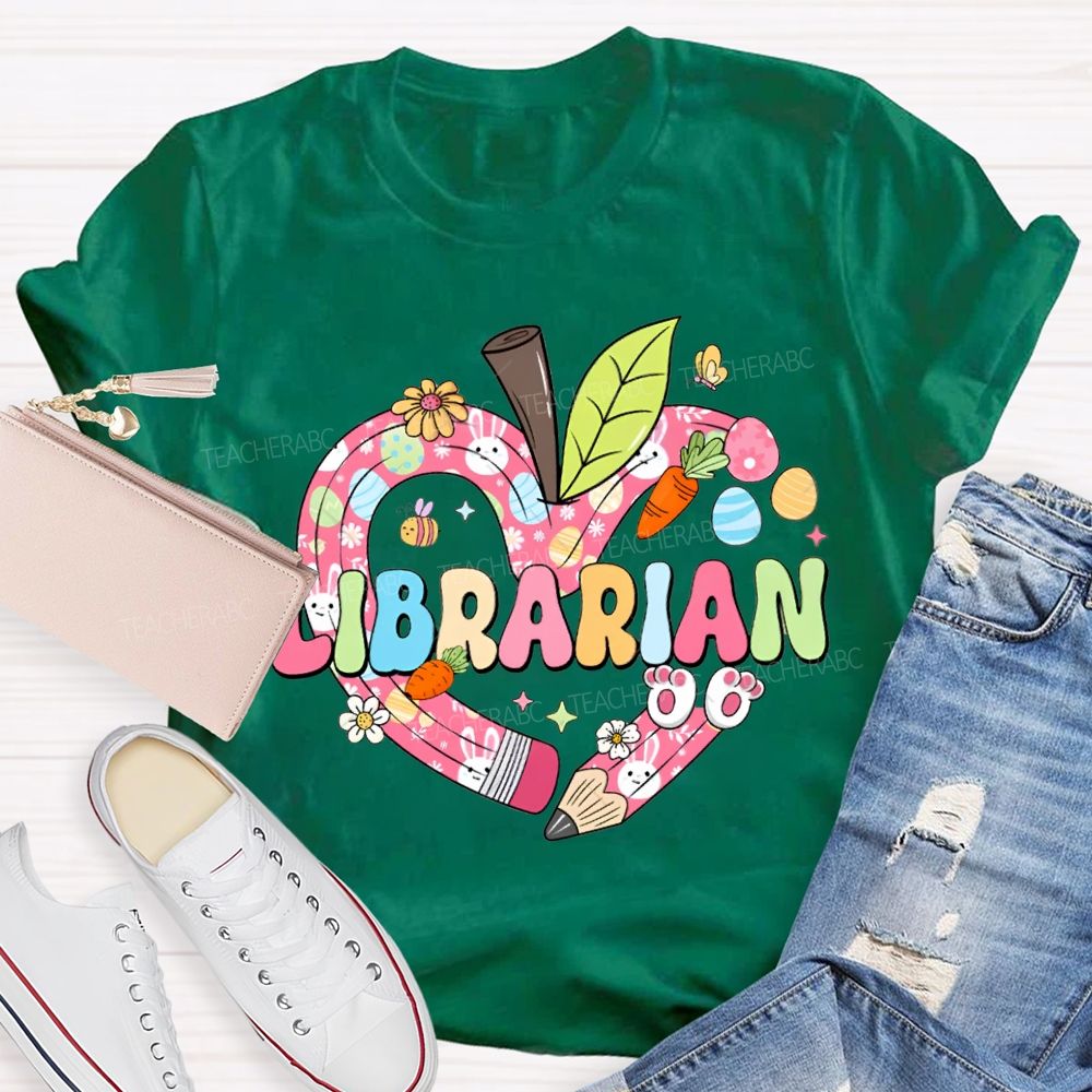 School Librarian Heart And The Easter Bunny T-shirt