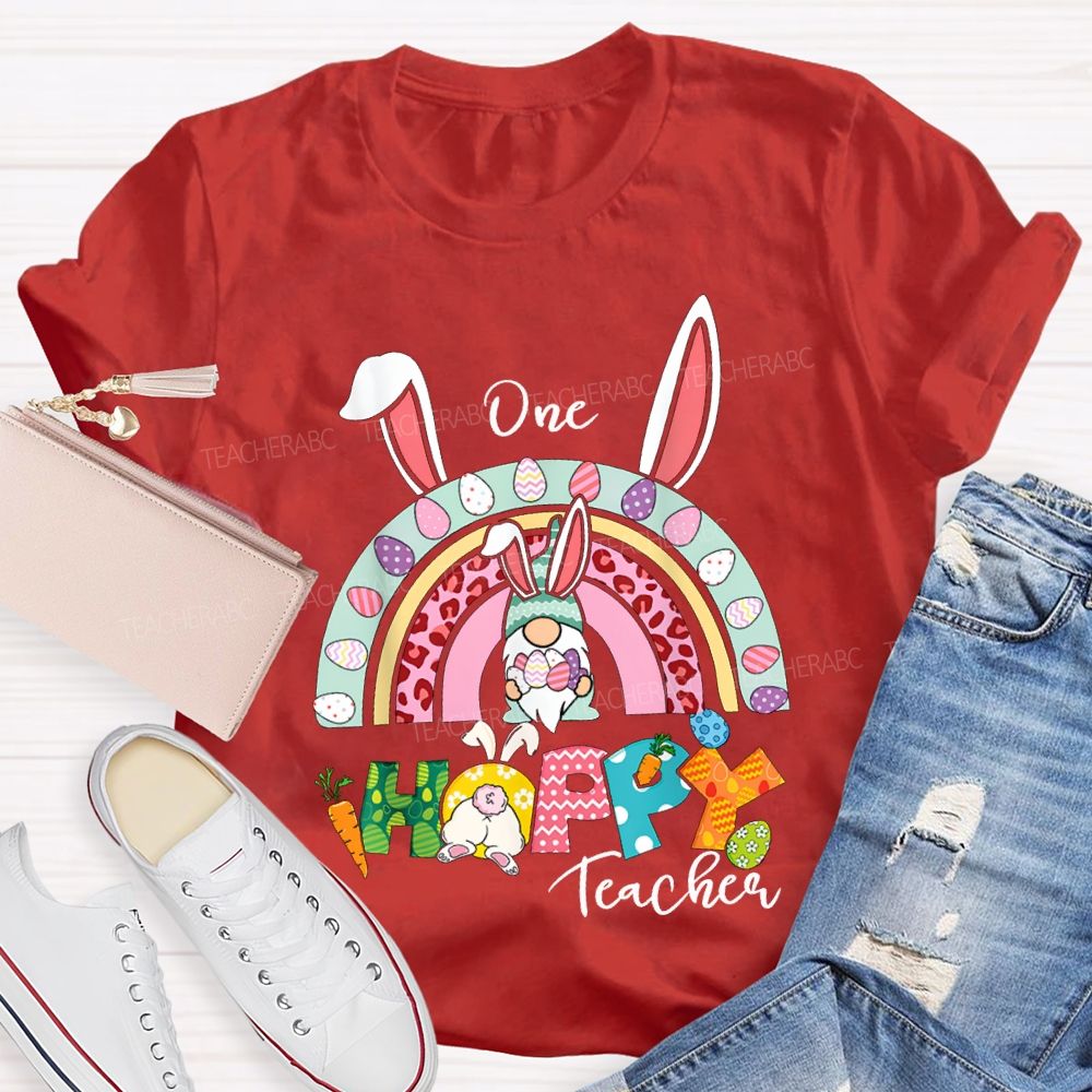 One Happy Teacher Easter Bunny Ears And Colored Eggs T-shirt