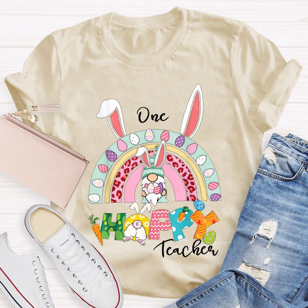 One Happy Teacher Easter Bunny Ears And Colored Eggs T-shirt