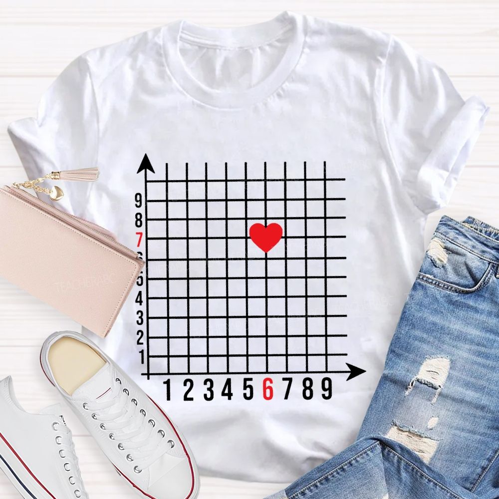 Coordinate Axes 6 7 And Heart Math Teacher T-shirt