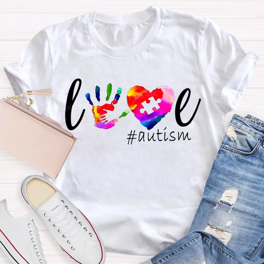 Love Autism Colorful Hearts And Handprints T-shirt