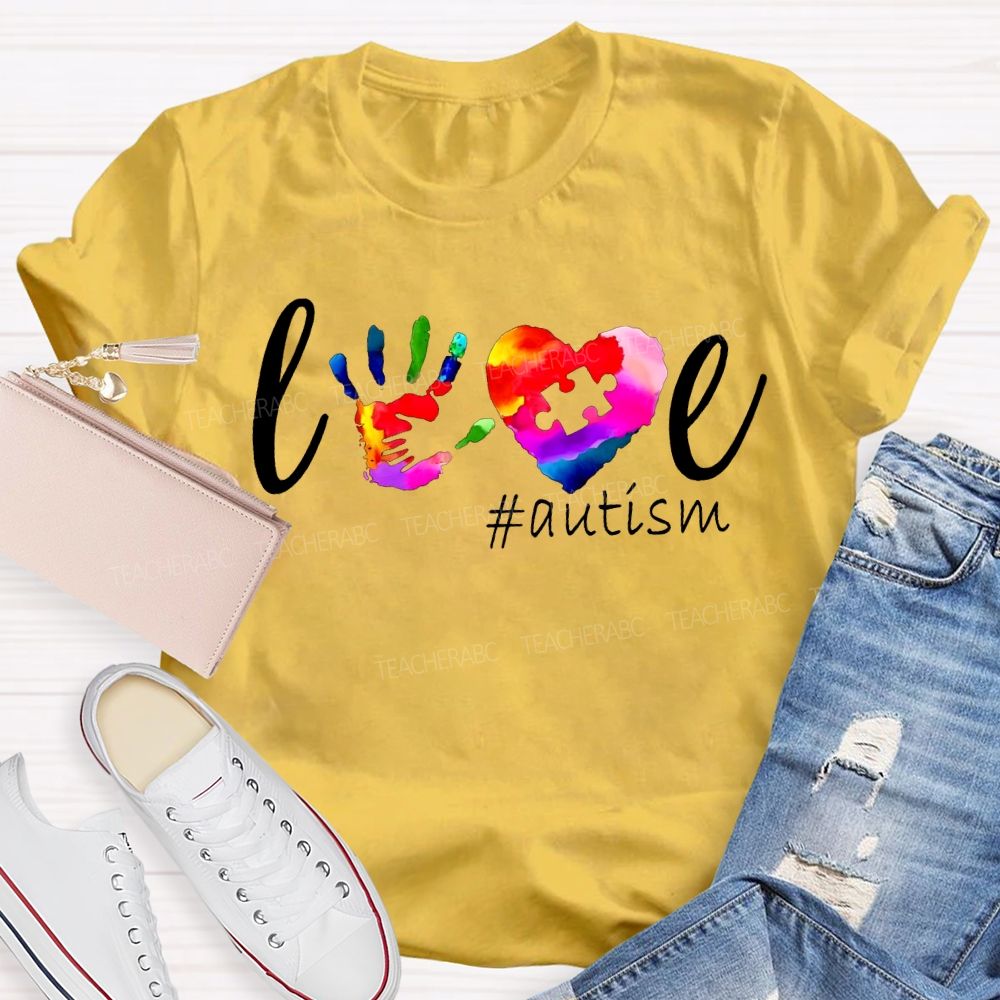 Love Autism Colorful Hearts And Handprints T-shirt