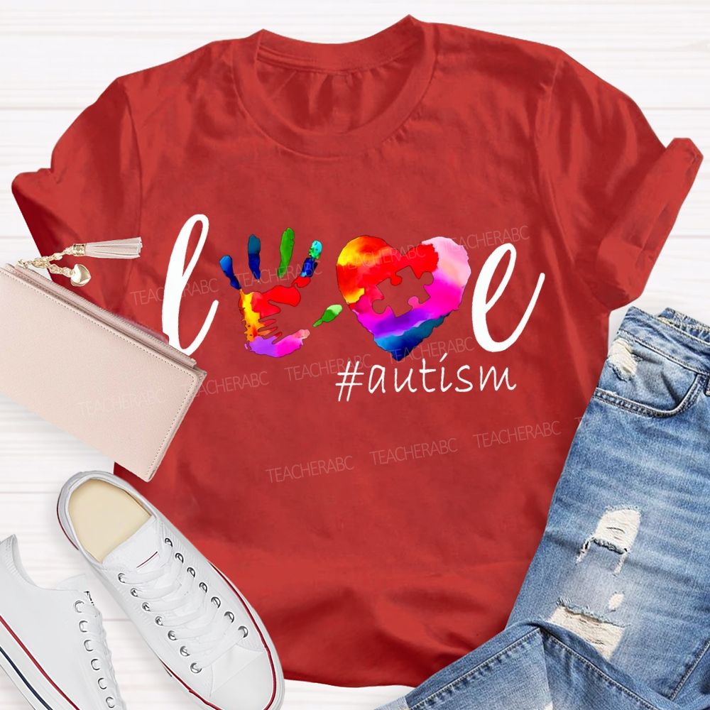 Love Autism Colorful Hearts And Handprints T-shirt