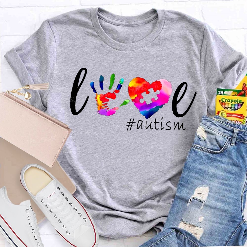 Love Autism Colorful Hearts And Handprints T-shirt