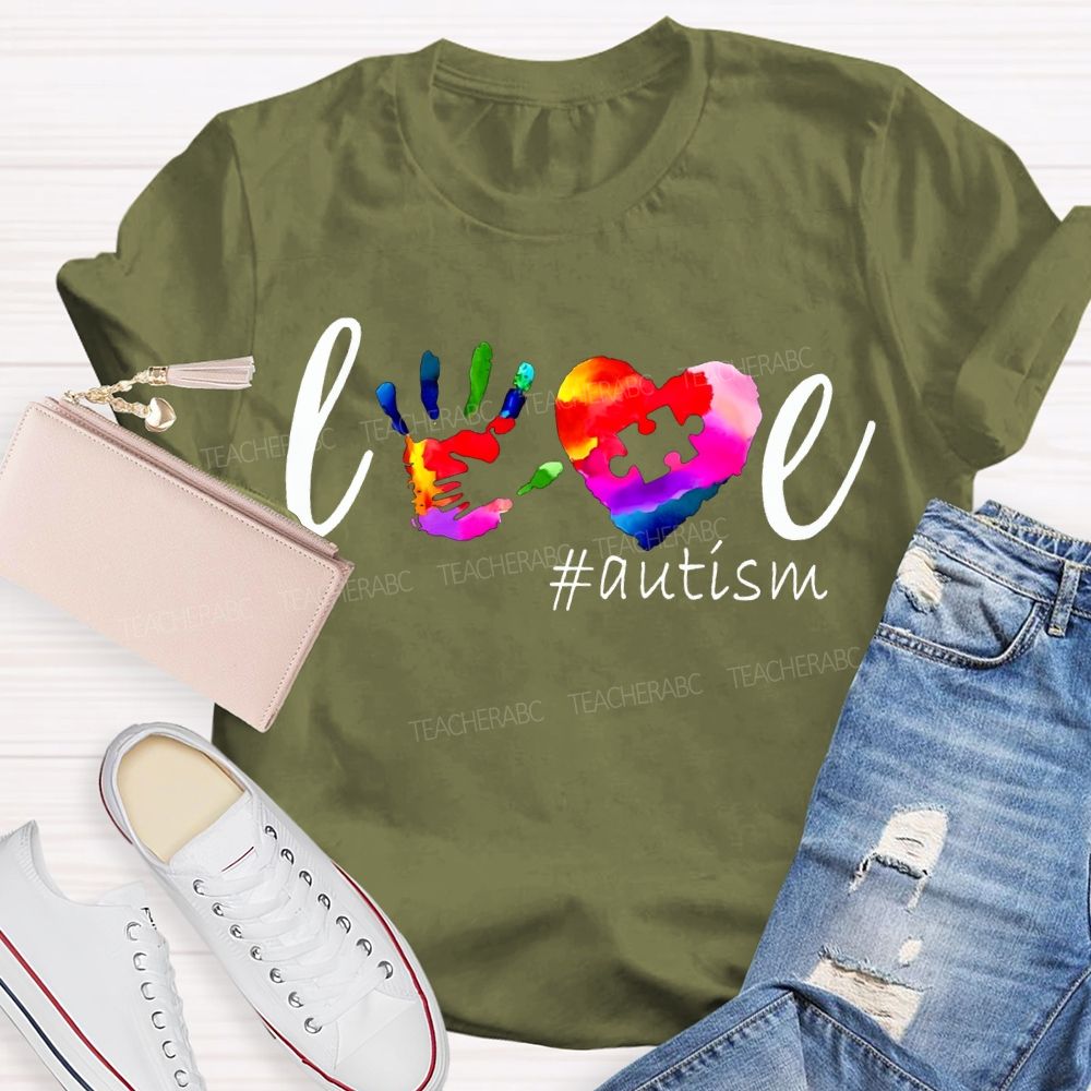 Love Autism Colorful Hearts And Handprints T-shirt