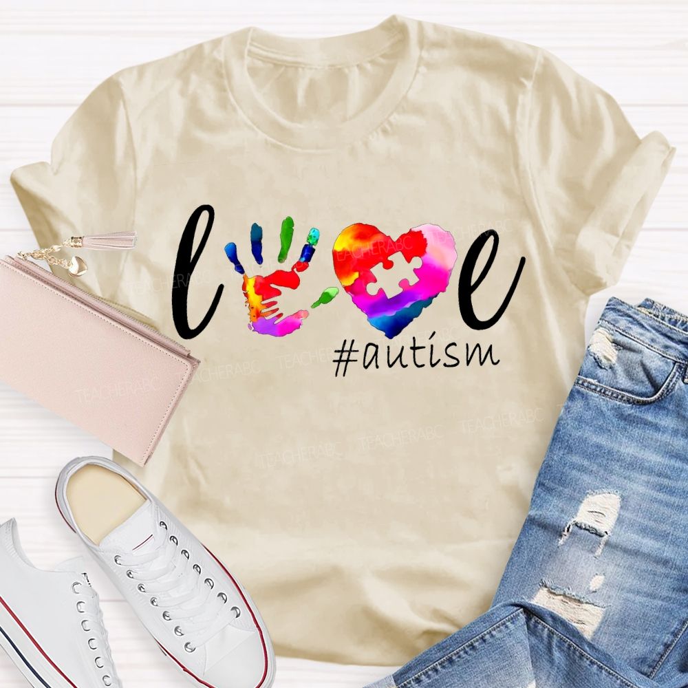 Love Autism Colorful Hearts And Handprints T-shirt