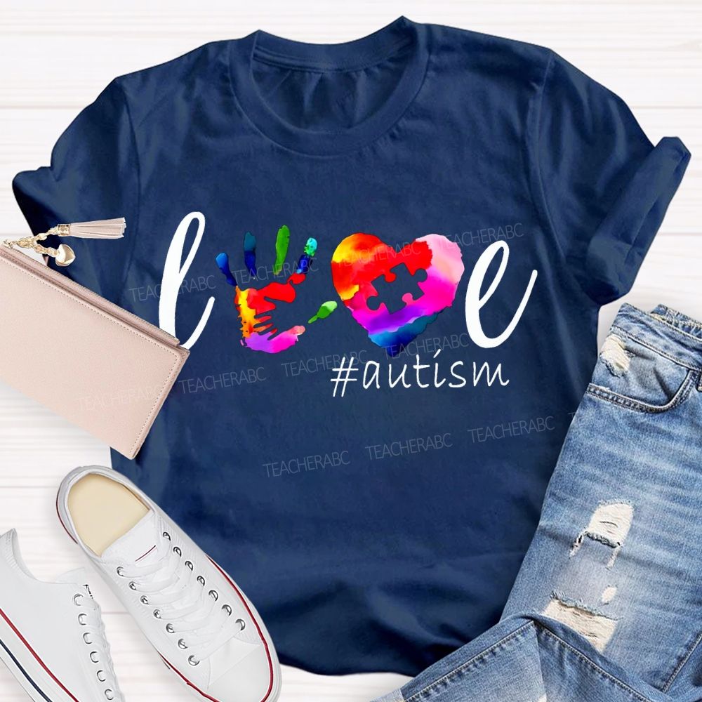 Love Autism Colorful Hearts And Handprints T-shirt