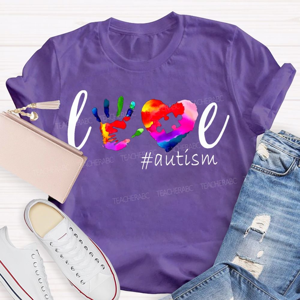 Love Autism Colorful Hearts And Handprints T-shirt