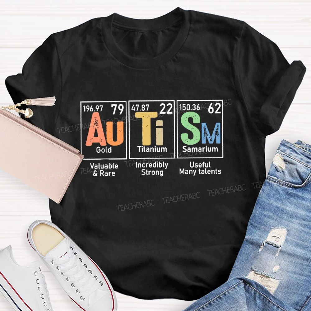 Autism Gold Titanium Samarium Teacher T-shirt